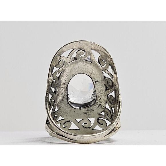 Extravagant Large Handmade Costume Ring With Oval Clear Stone Size 8.25 - Picture 3 of 6